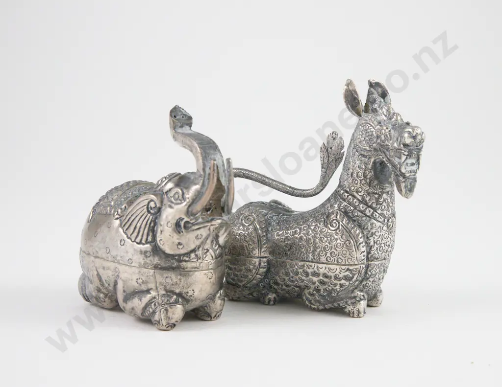 2 Cambodian Silver Novelty Animal Betel Boxes Image 1++