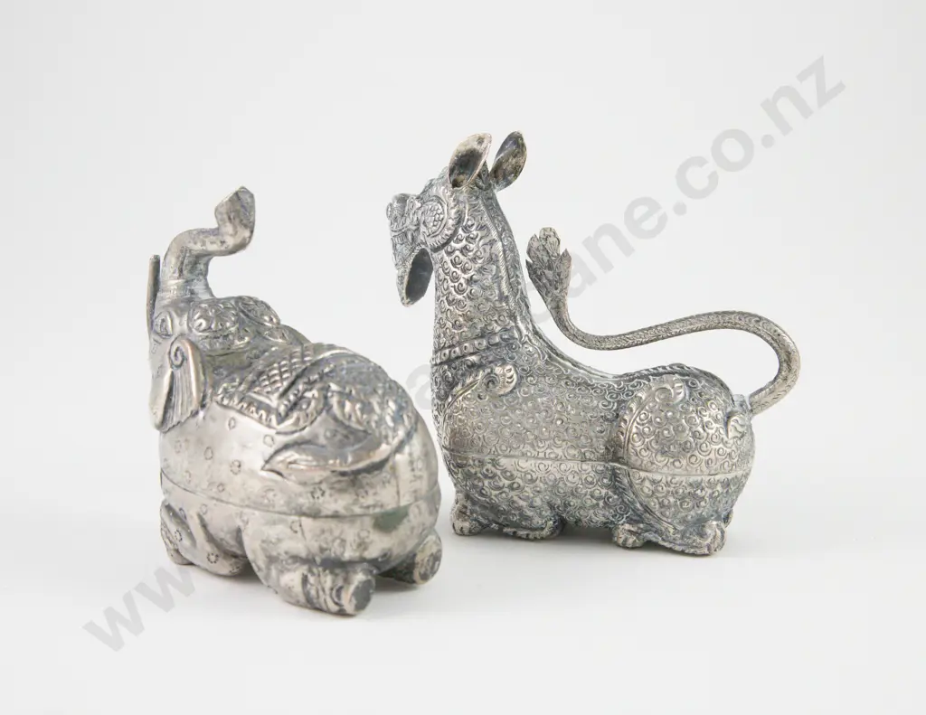 2 Cambodian Silver Novelty Animal Betel Boxes Image 1++
