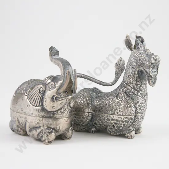 2 Cambodian Silver Novelty Animal Betel Boxes
