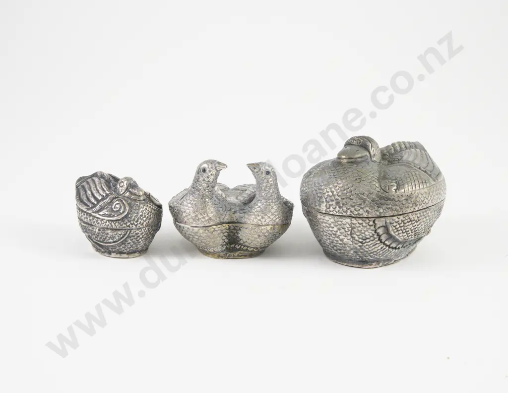 3 Cambodian Silver Novelty Bird Betel Boxes Image 1++