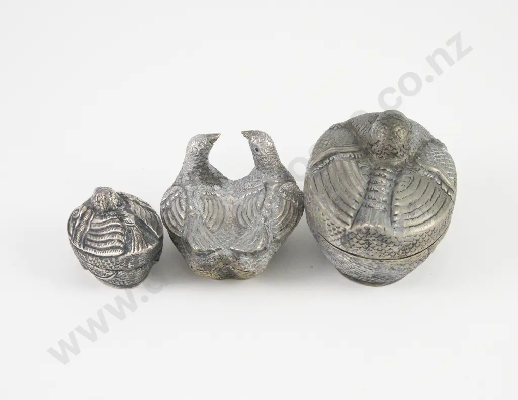 3 Cambodian Silver Novelty Bird Betel Boxes Image 1++