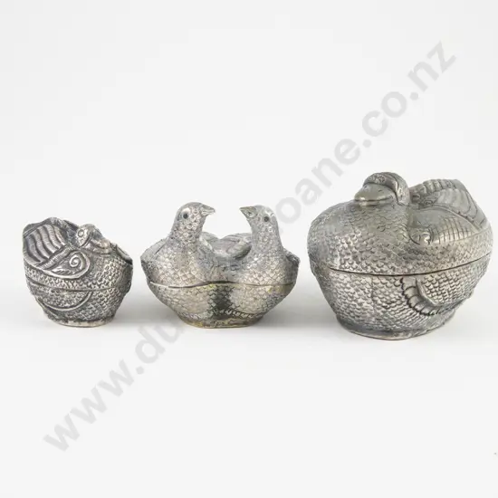 3 Cambodian Silver Novelty Bird Betel Boxes