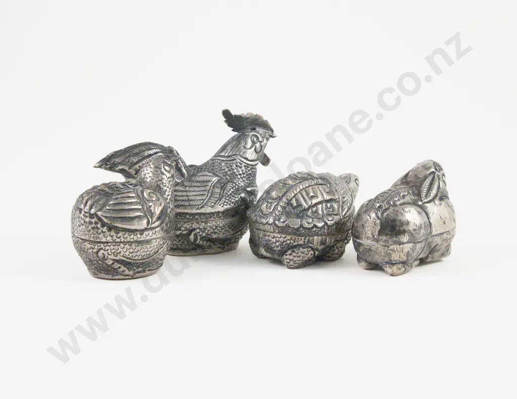 4 Small Cambodian Silver Novelty Animal Betel Boxes Image 1++