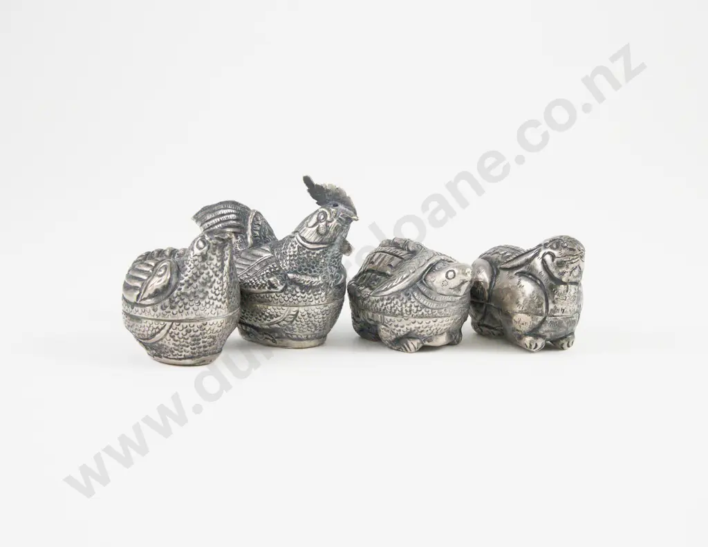 4 Small Cambodian Silver Novelty Animal Betel Boxes Image 1++