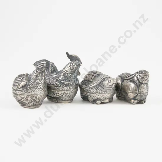 4 Small Cambodian Silver Novelty Animal Betel Boxes
