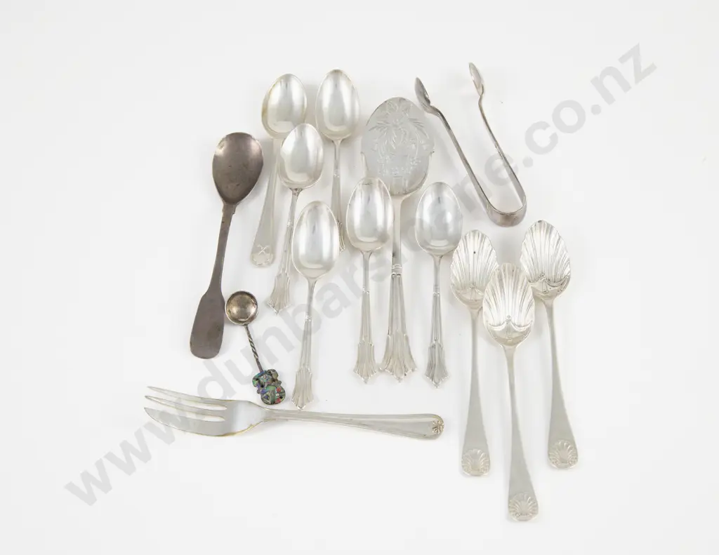 12 Various S/S Spoons Cake Fork & Sugar Tongs Image 1++