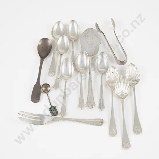 12 Various S/S Spoons Cake Fork & Sugar Tongs