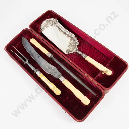 Cased Vict Ivory Handled 4 Piece Carcing Set