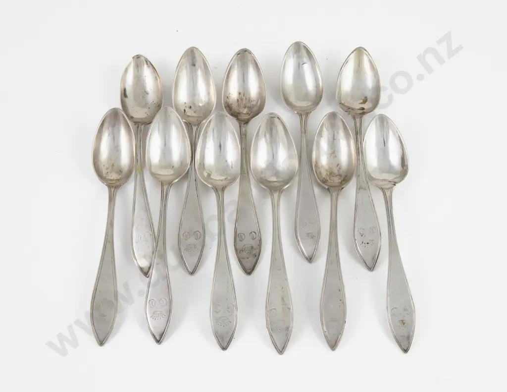 Set Of 11 Late C19th European Silver Tea or Dessert Spoons (German?) Image 1++
