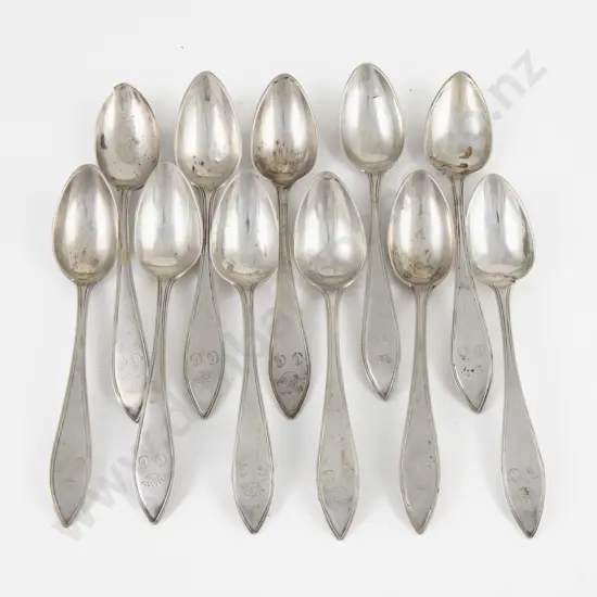 Set Of 11 Late C19th European Silver Tea or Dessert Spoons (German?)