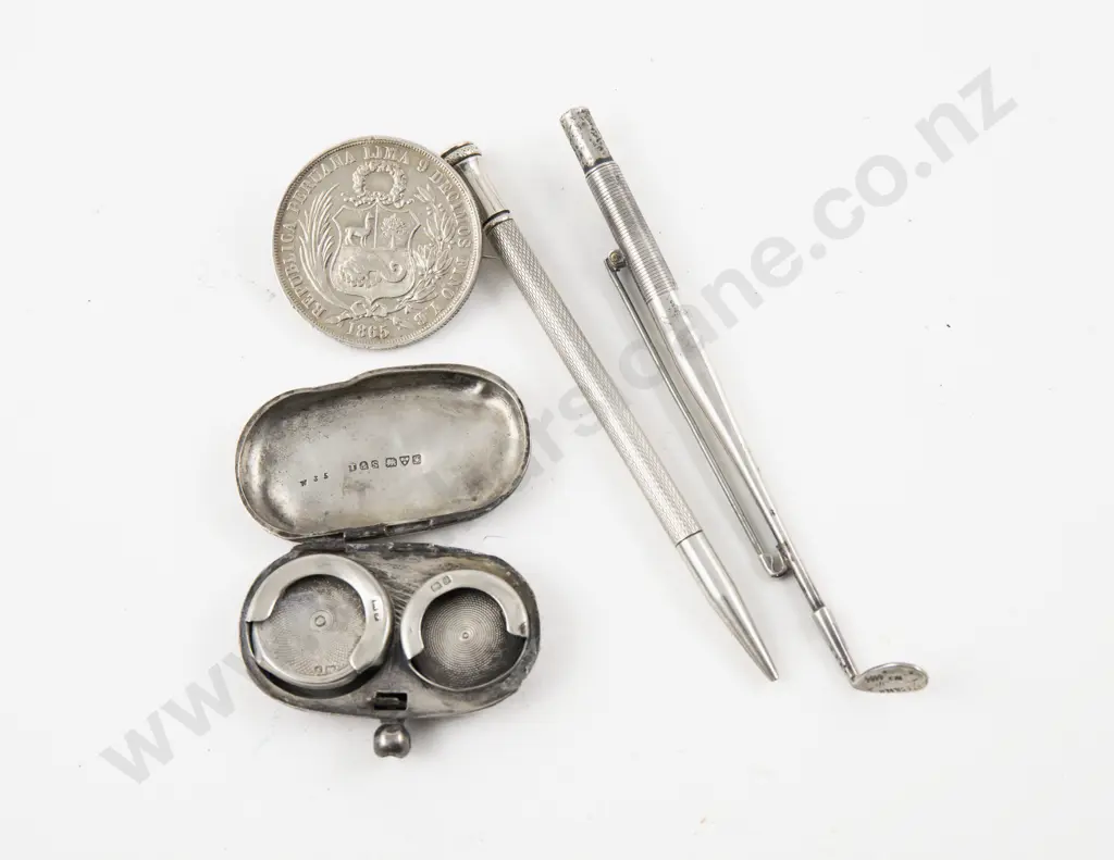 S/S Sovereign Holder (poor) Propelling Pencil Coin Brooch & Golf Club Brooch Image 1++