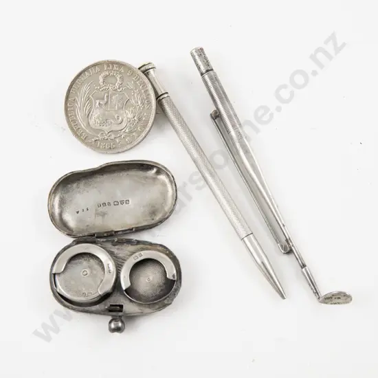 S/S Sovereign Holder (poor) Propelling Pencil Coin Brooch & Golf Club Brooch