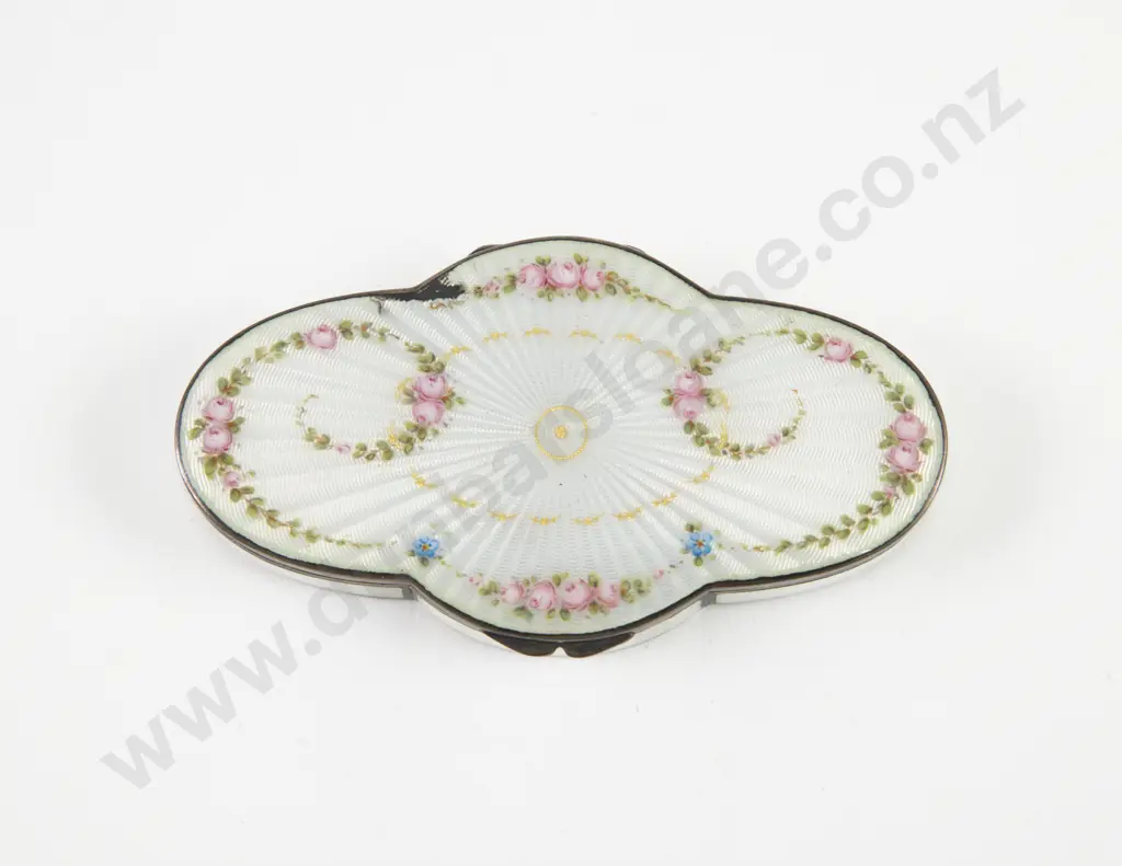 An Attractive Silver & Guilloche Enamel Dressing Table Pin Box Image 1++