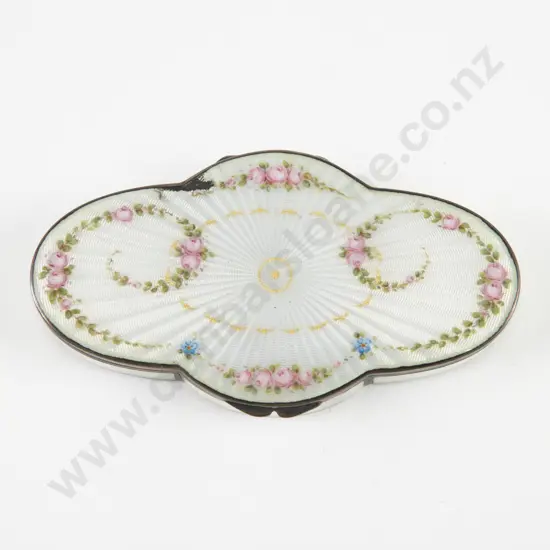 An Attractive Silver & Guilloche Enamel Dressing Table Pin Box