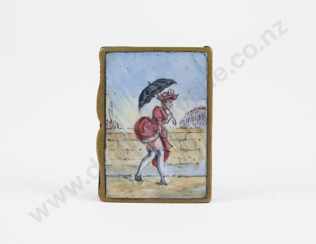 Novelty Brass & Coloured Enamel Vesta Box Image 1++