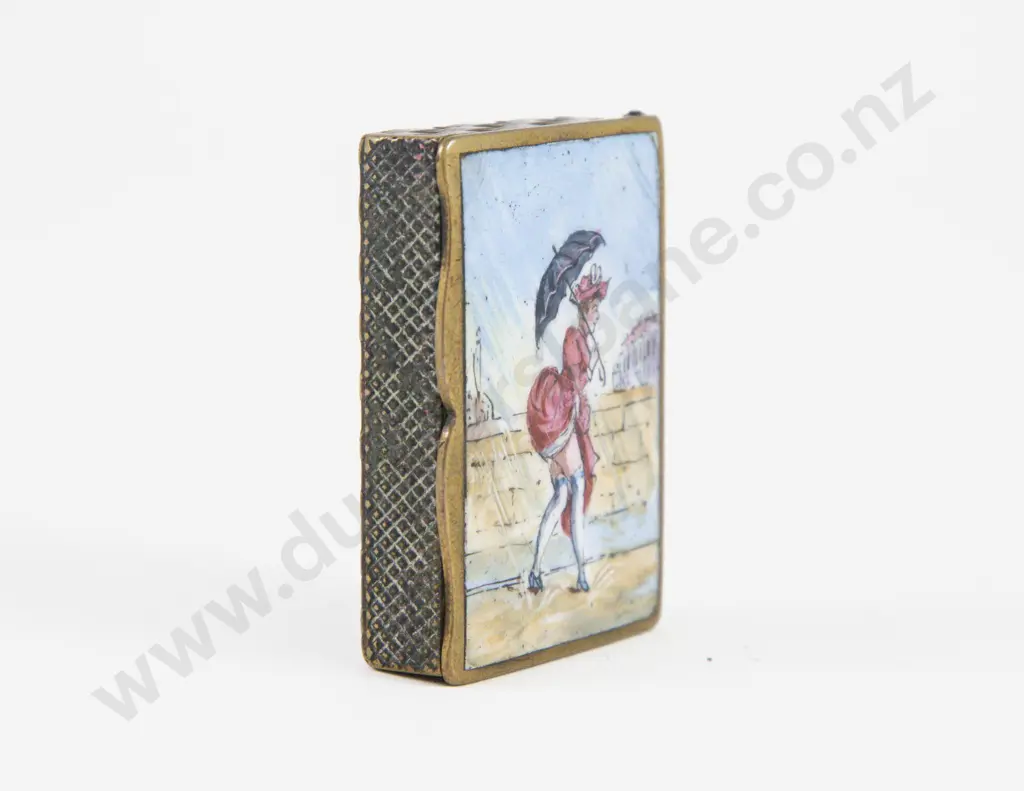 Novelty Brass & Coloured Enamel Vesta Box Image 1++