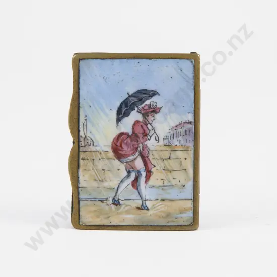 Novelty Brass & Coloured Enamel Vesta Box
