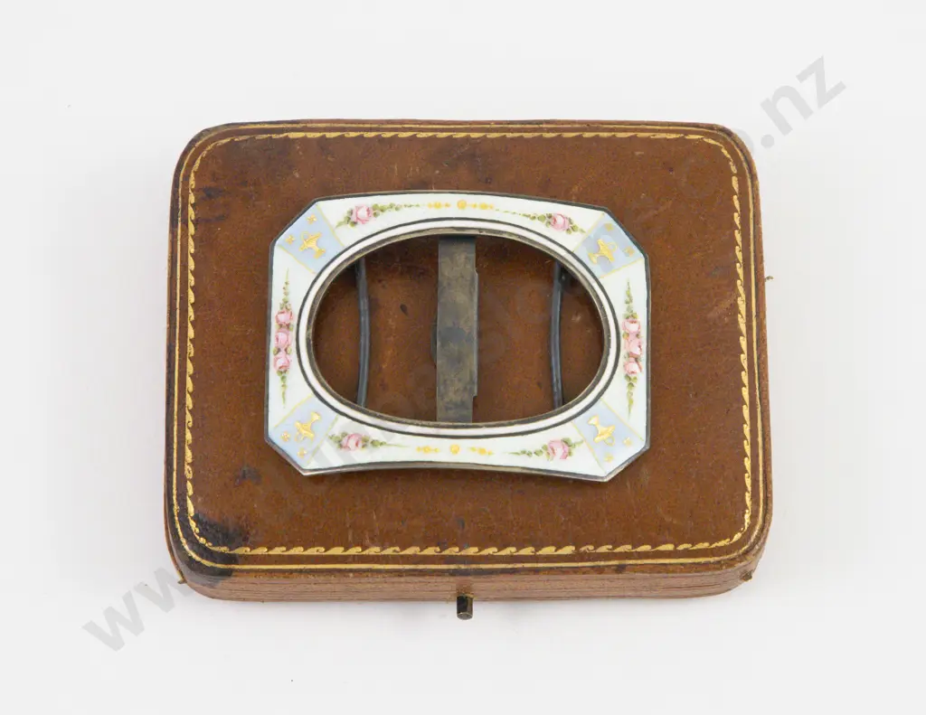 An Attractive Cased Edwardian S/S Gilt & Guilloche Enamel Belt Buckle by George Drummond Image 1++