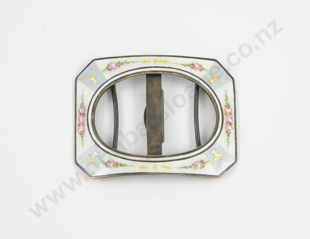 An Attractive Cased Edwardian S/S Gilt & Guilloche Enamel Belt Buckle by George Drummond Image 1++