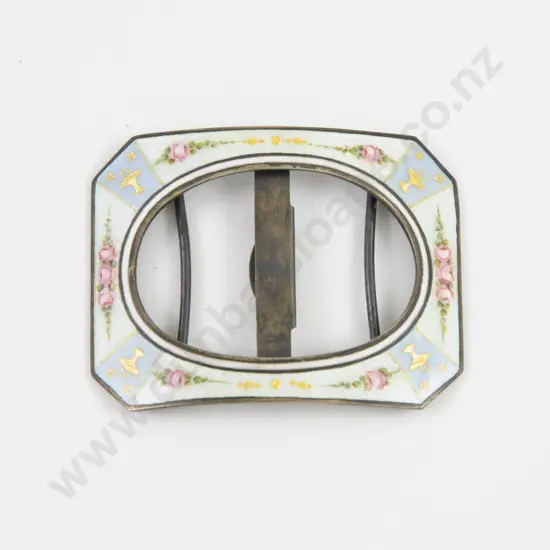 An Attractive Cased Edwardian S/S Gilt & Guilloche Enamel Belt Buckle by George Drummond