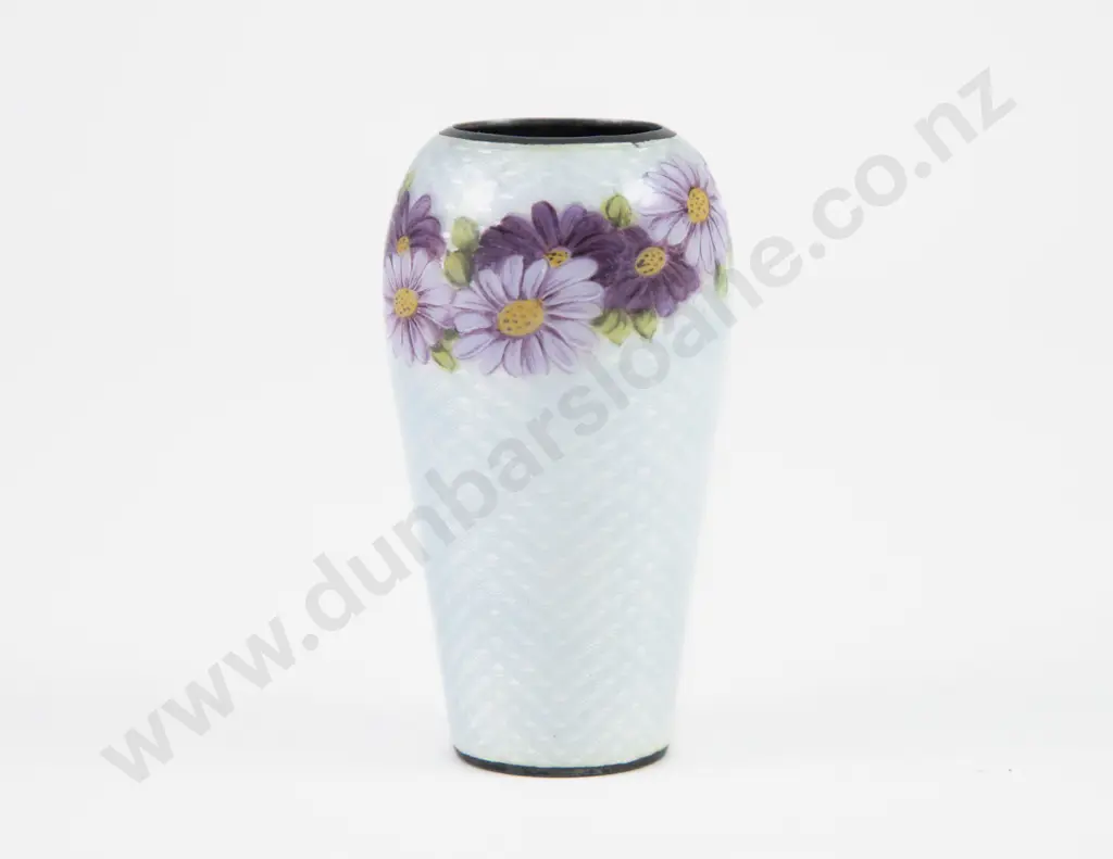 An Attractive Miniature S/S Gilt & Guilloche Enamel Vase Image 1++