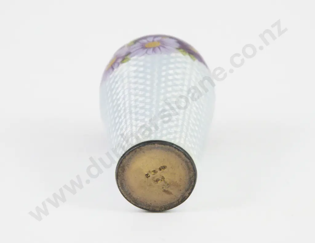 An Attractive Miniature S/S Gilt & Guilloche Enamel Vase Image 1++