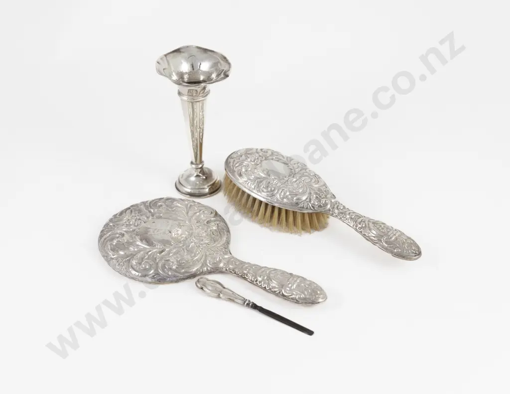 S/S Specimen Vase, S/S Backed Mirror & Brush & Nail File Image 1++