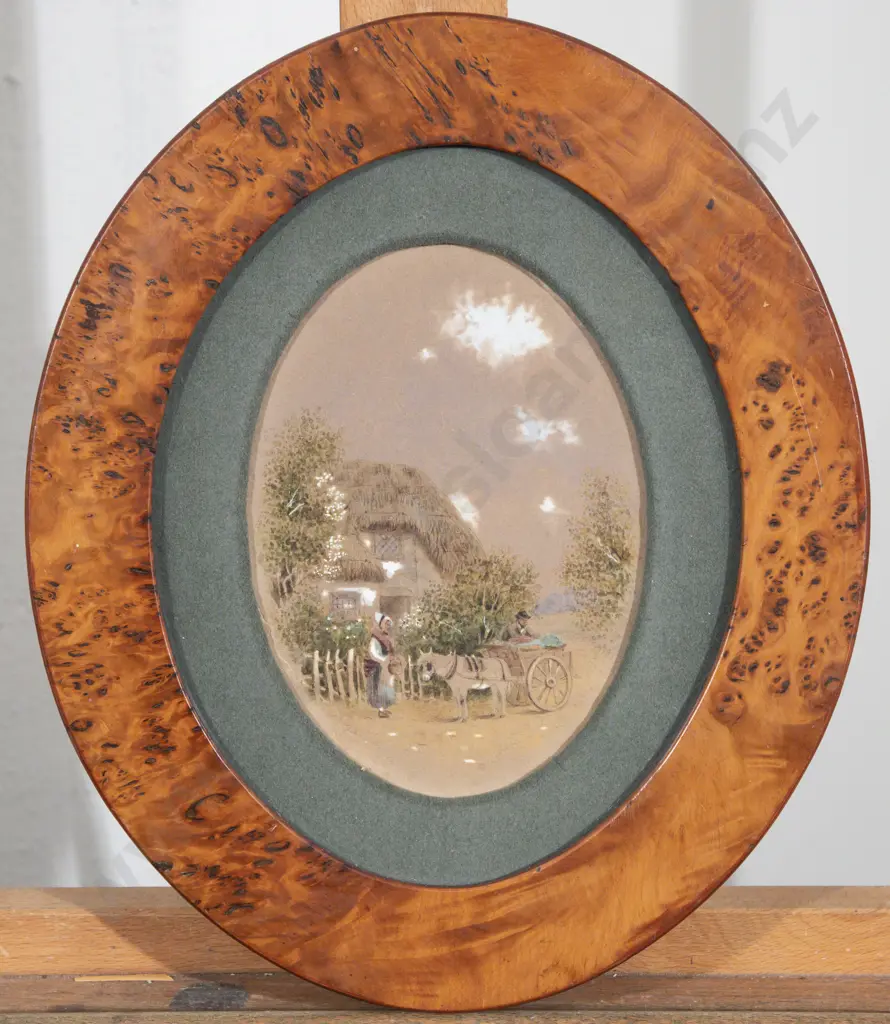 Vict Oval Burr Wood Framed English Watercolour Image 1++