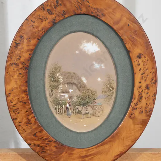 Vict Oval Burr Wood Framed English Watercolour