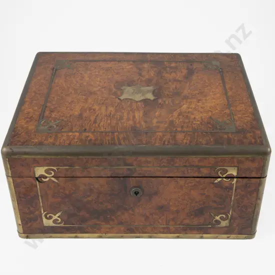 Good Quality Vict Burr Walnut & Brass Inlaid Sewing Box