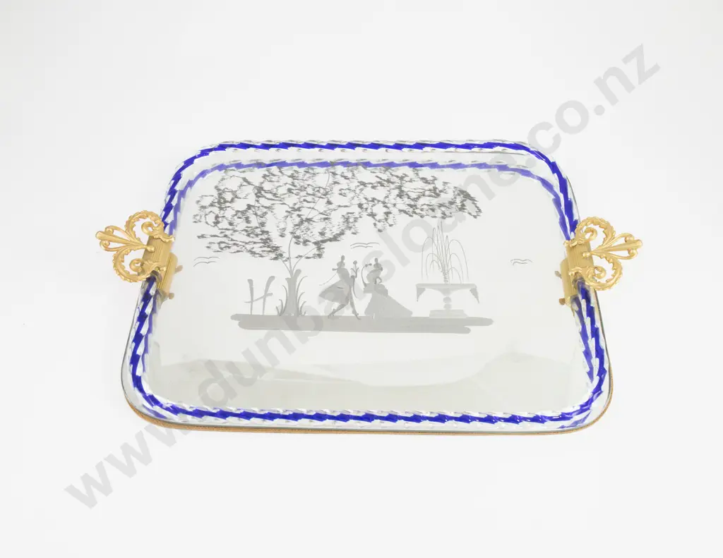 Murano Blue Glass Gilt & Floral Painted 15 Piece Teaset Including Tray Image 1++