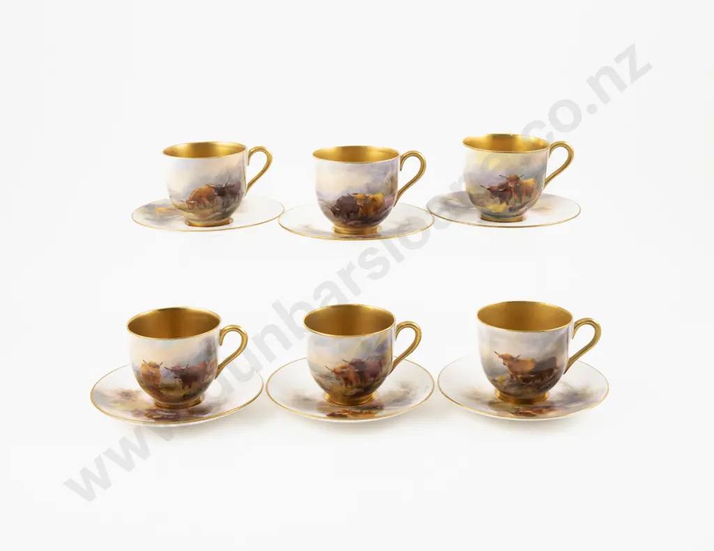 6 Royal Worcester Demi Tasse Coffee Cups & Saucers by Harry Stinton Image 1++