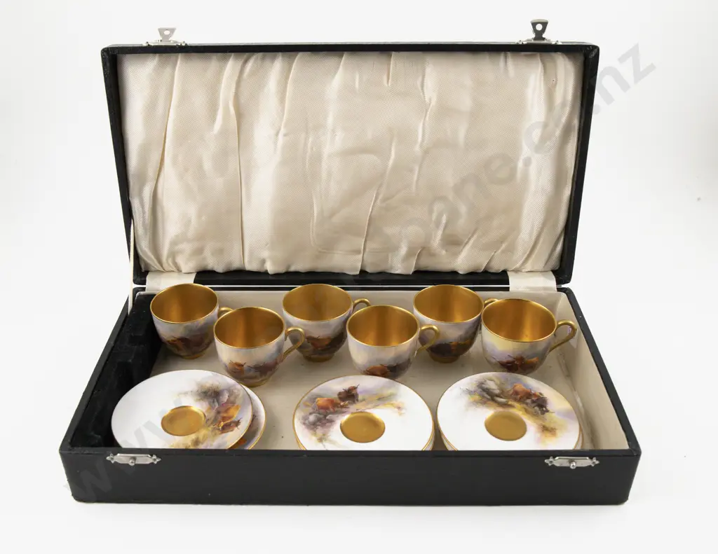 6 Royal Worcester Demi Tasse Coffee Cups & Saucers by Harry Stinton Image 1++