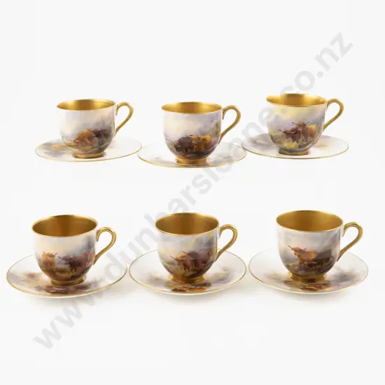 6 Royal Worcester Demi Tasse Coffee Cups & Saucers by Harry Stinton