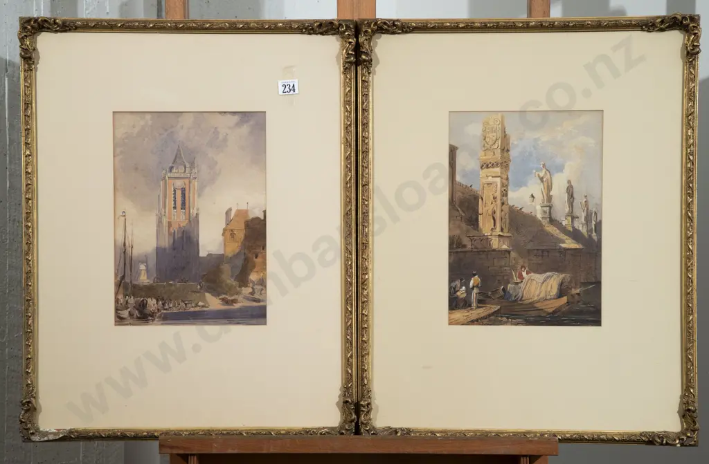Pair C19th European Architectural Watercolours Image 1++