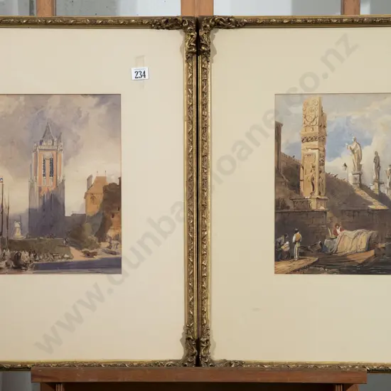 Pair C19th European Architectural Watercolours