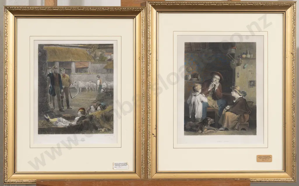 Two Vict Coloured Engravings "Strolling Players" & "The Jew's Harp" Image 1++