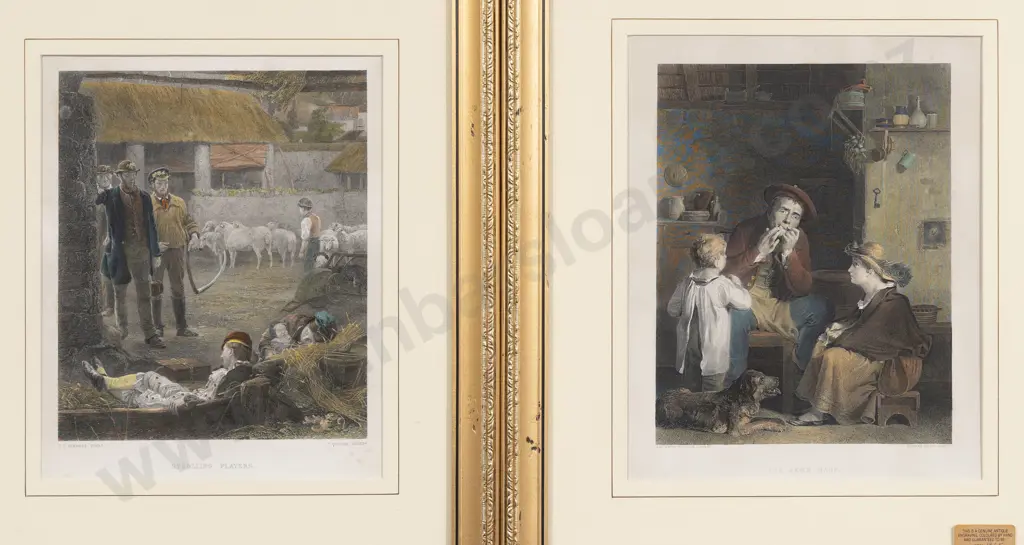 Two Vict Coloured Engravings "Strolling Players" & "The Jew's Harp" Image 1++