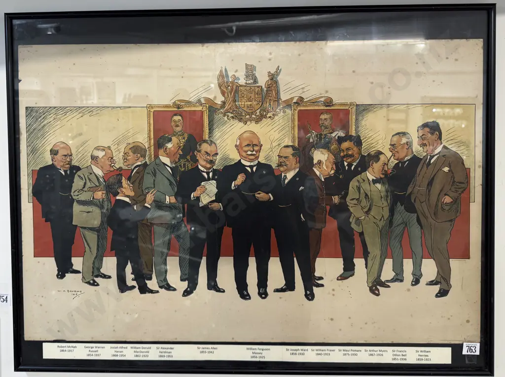 W A Bowring - Cartoon Of National Ministry Of New Zealand 1915-1919 Image 1++