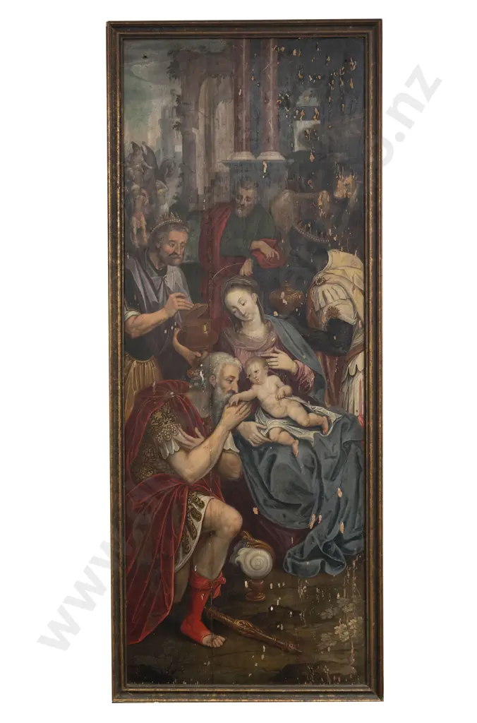 C18th or Earlier French Double-Sided Oil on Panel Painting Depicting The Adoration of The Magi & Saint Louis IX Image 1++