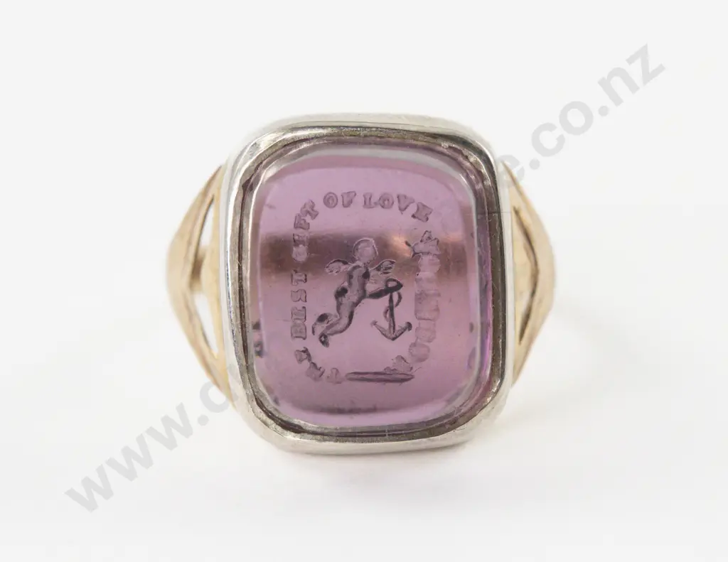 9ct and S/S Amethyst Signet/Seal Ring Image 1++