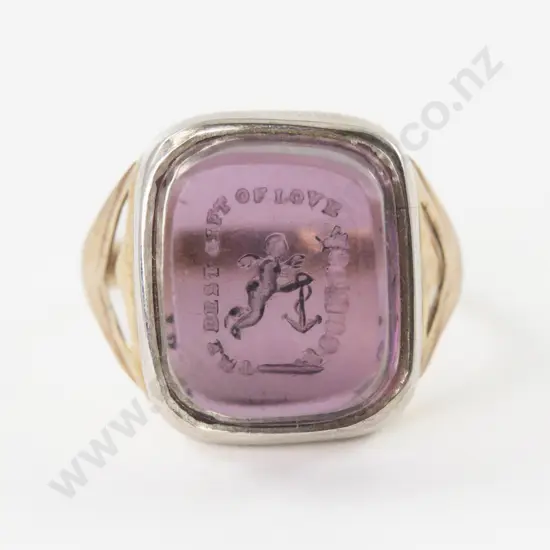 9ct and S/S Amethyst Signet/Seal Ring