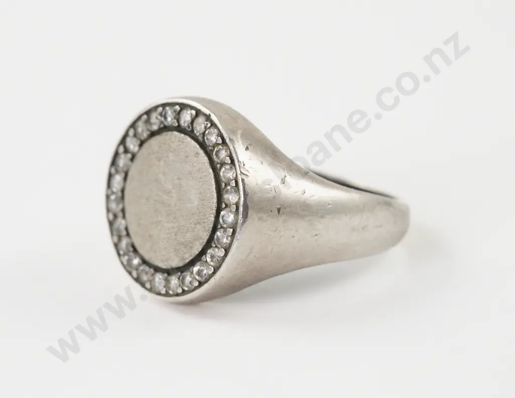 S/S 24Stone Cubic Zirconia Signet Ring Image 1++