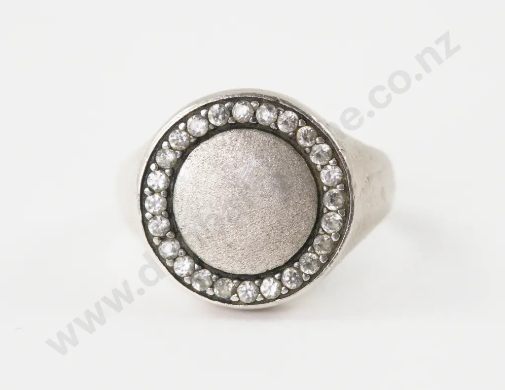 S/S 24Stone Cubic Zirconia Signet Ring Image 1++