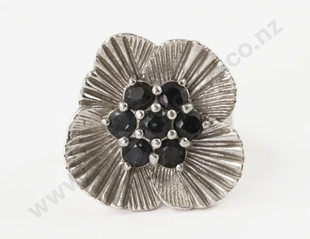 S/S Seven Stone Gem Set Floral Dress Ring Image 1++