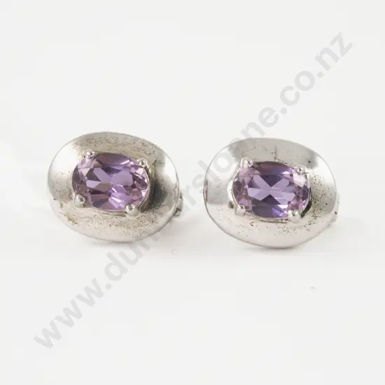 Pair S/S Single Stone Amethyst Stud Earrings