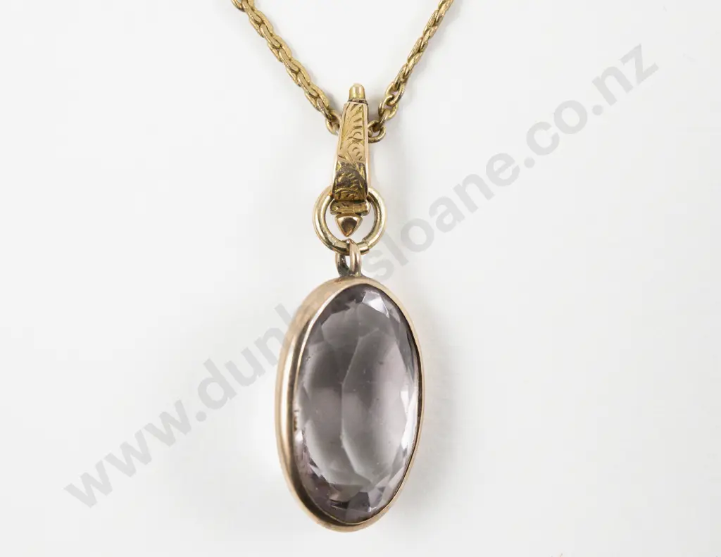 9ct Framed Single Amethyst Pendant on Gold Plated Neck Chain Image 1++