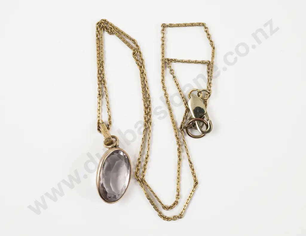 9ct Framed Single Amethyst Pendant on Gold Plated Neck Chain Image 1++