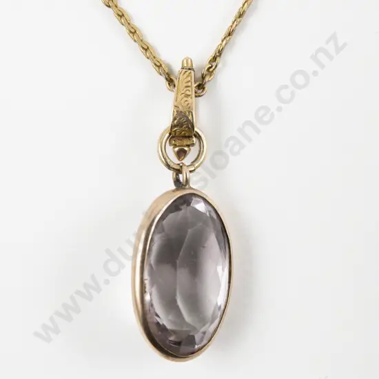 9ct Framed Single Amethyst Pendant on Gold Plated Neck Chain