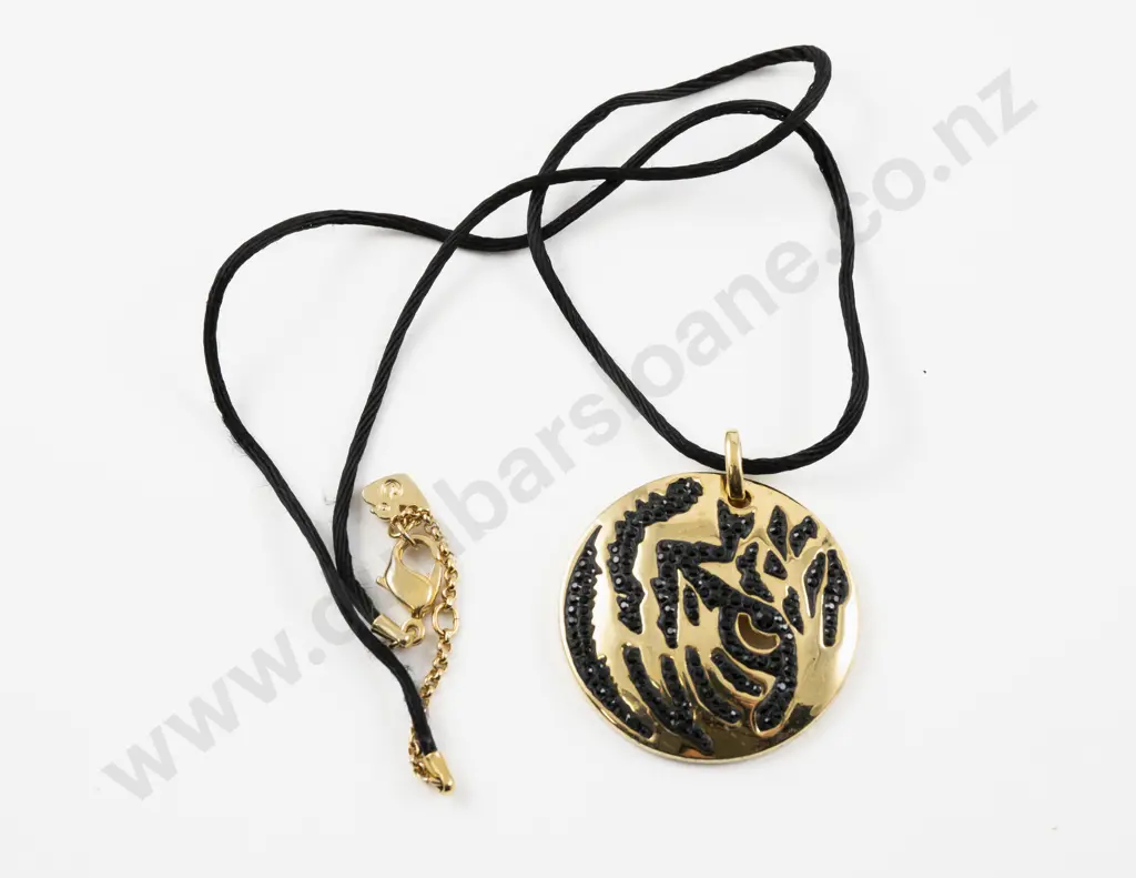 Swarovski Gold Plated Medallion Pendant with Black Crystal Tiger Stripes Image 1++